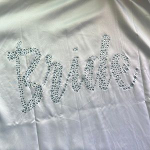 White Kimono Style Satin Bride Robe with Rhinestone details